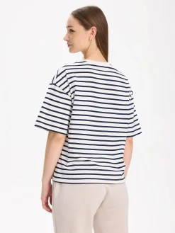 Best TAKEOFF boxy tee w White/Blue Stripe