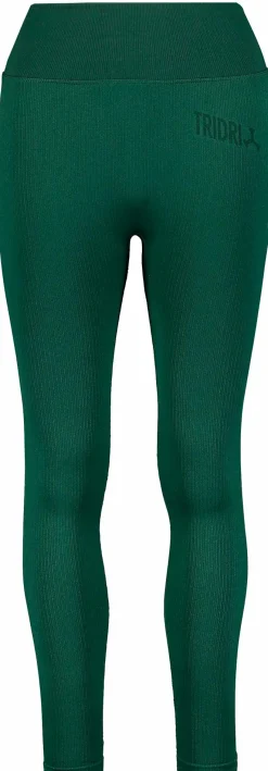 Hot TRIDRI ribbed seamless tights w Pine Green